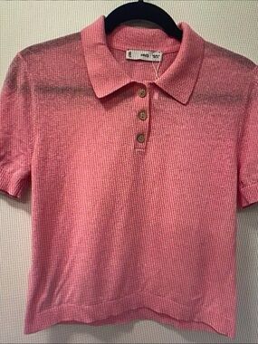 Mango Pink Ribbed Short-Sleeve Polo